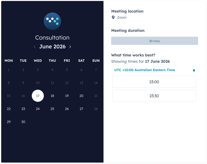 Consultation booking calendar